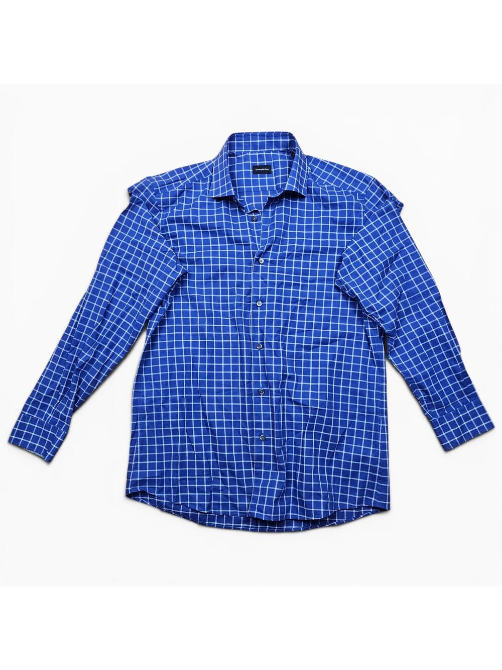 ERMENEGILDO ZEGNA Windowpane Button Down Shirt Mens L Elevavated Designer Luxury